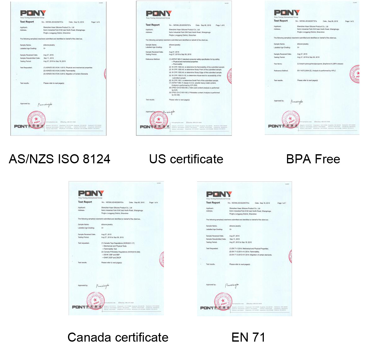 certificates of silicone beads