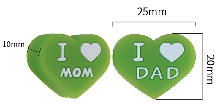 size of I love mom and dad silicone heart beads