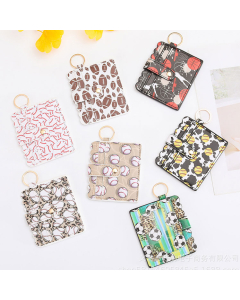 ball printed PU card wallet with a key ring