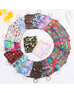 10pcs Fashion Print PU Card Wallets, Each with a Key Ring