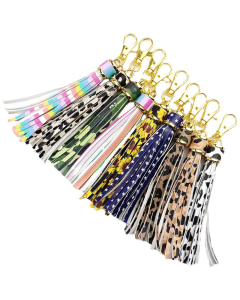 gold hardware printed tassel keychain