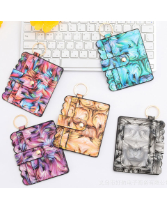 10pcs Printed Faux Leather Wallets, Each with a Key Ring
