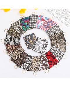10pcs Printed PU Card Wallets, Each with a Key Ring