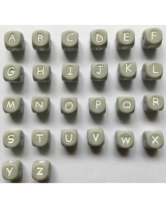 12mm silicone letter beads in light gray