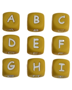 100pcs 12mm silicone letter beads 100% food grade silicone beads in mustard