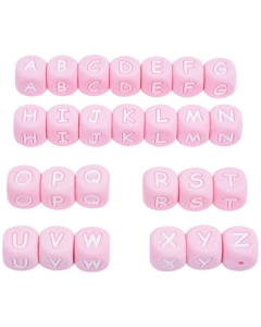 100pcs 12mm silicone letter beads bulk food grade silicone alphabet beads in quartz pink