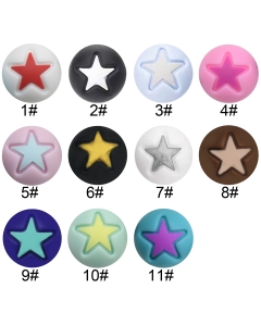 100pcs 15mm five-pointed star embossed round silicone beads