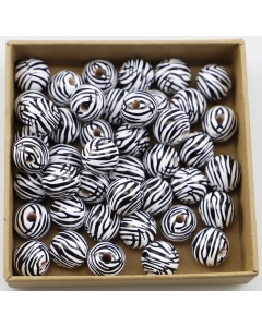 100pcs 16mm zebra printed round wood beads