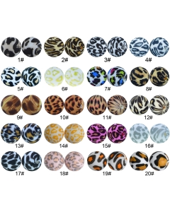 leopard printed 15mm round silicone beads