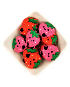 10pcs silicone strawberry beads bpa free baby teething beads 100% food grade silicone beads
