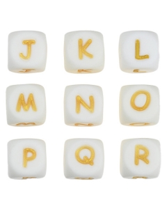 100pcs white base gold letter 12mm silicone letter beads 100% food grade silicone beads