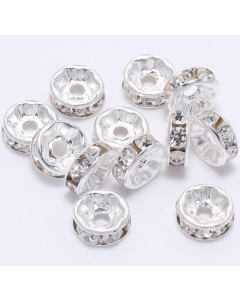 100pcs 12mm White Rhinestone Rondelle Spacer Beads
