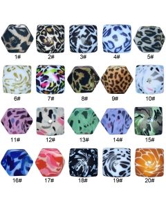 100pcs 17mm hexagon silicone beads in image print