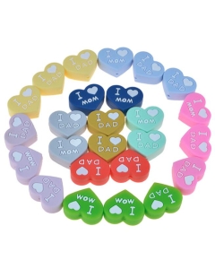 20pcs I love mom and dad silicone heart beads bpa free baby teething beads 100% food grade silicone beads