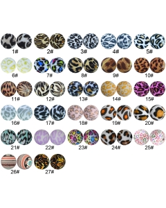 leopard printed 15mm round silicone beads