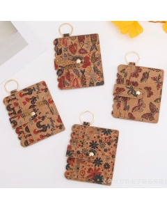 10pcs Portuguese Cork Vintage Pattern Card Wallets, Each with a Key Ring