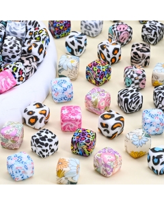 100pcs Printed 14mm Silicone Cube Beads