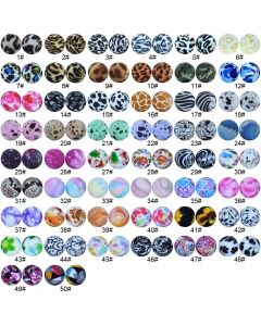 100pcs Printed 12mm Round Silicone Beads
