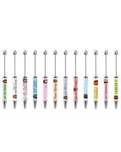 slogan heat transfer printed beadable ballpoint pens