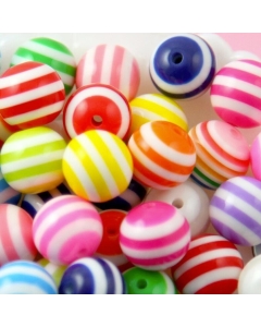 100pcs Stripes 20mm Acrylic Round Beads