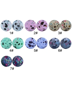 terrazzo printed 15mm round silicone beads